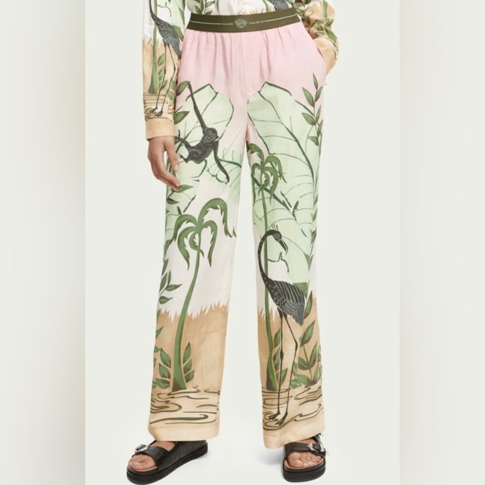 NEW Scotch & Soda Jungle Print Wide Leg High Rise Elastic Waist Band Pants XS